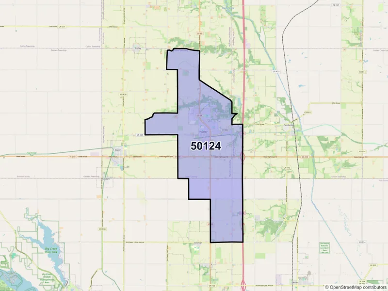 Map of Huxley, Iowa and ZIP codes