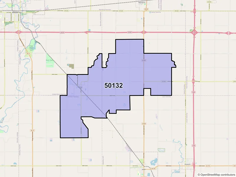 Map of ZIP Code 50132 — Kamrar, IA