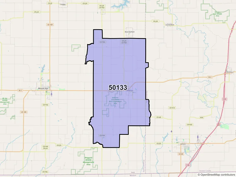 Map of ZIP Code 50133 — Kellerton, IA