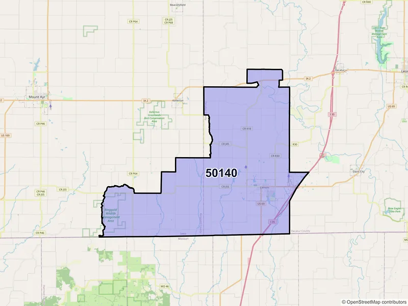 Map of ZIP Code 50140 — Lamoni, IA