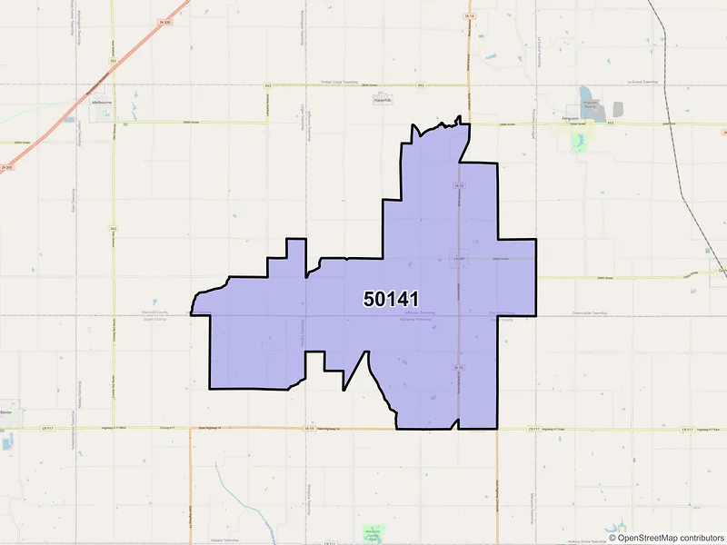 Map of ZIP Code 50141 — Laurel, IA