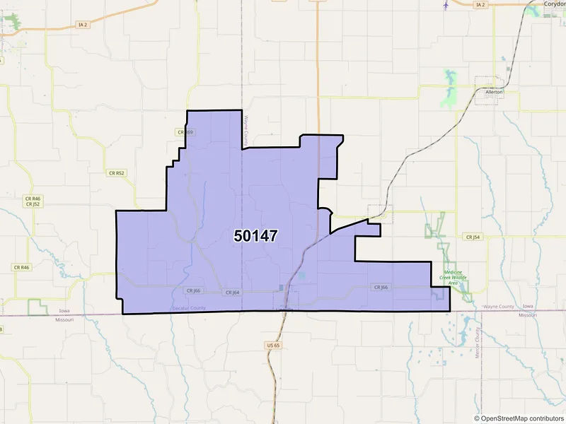 Map of ZIP Code 50147 — Lineville, IA