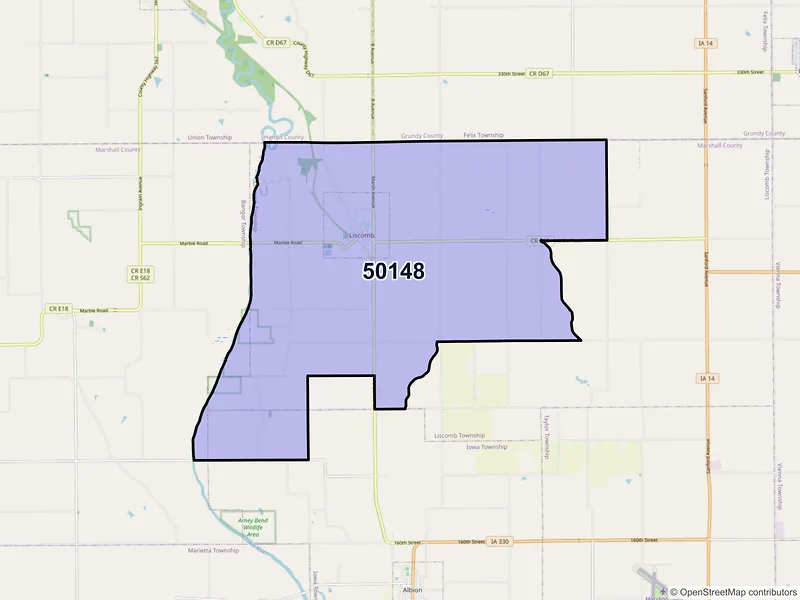 Map of Liscomb, Iowa and ZIP codes