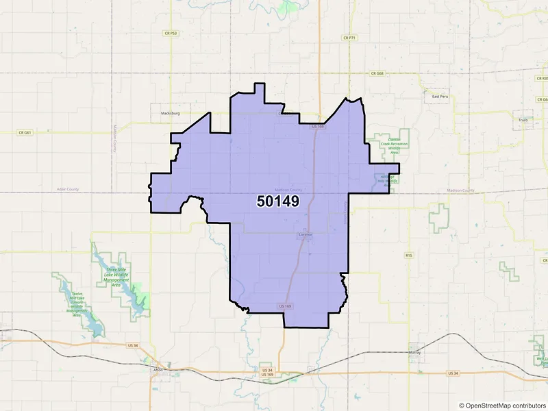 Map of ZIP Code 50149 — Lorimor, IA
