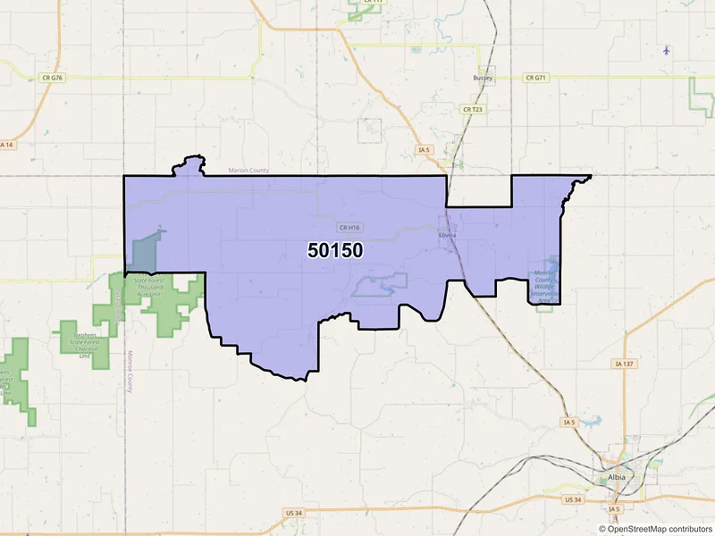 Map of ZIP Code 50150 — Lovilia, IA