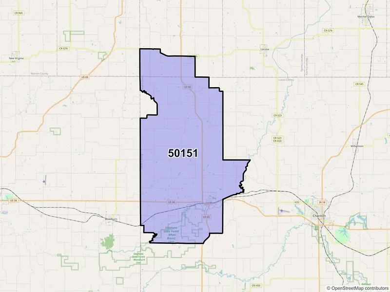 Map of ZIP Code 50151 — Lucas, IA