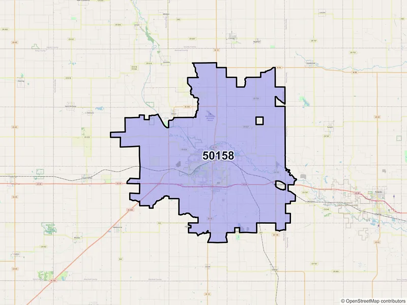 Map of ZIP Code 50158 — Marshalltown, IA