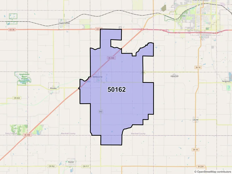 Map of ZIP Code 50162 — Melbourne, IA