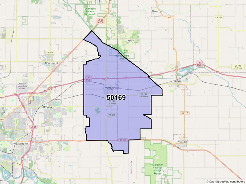 Map of ZIP Code 50169 — Mitchellville, IA