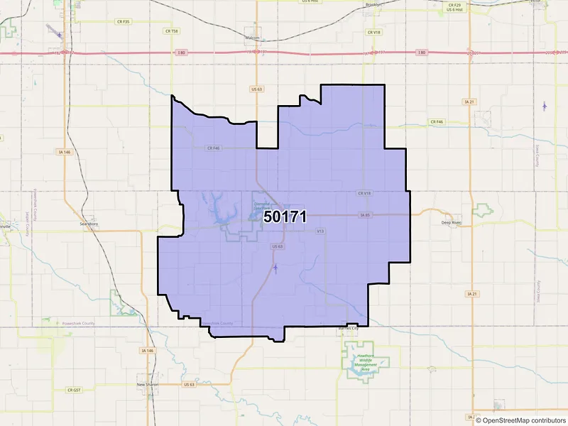 Map of ZIP Code 50171 — Montezuma, IA