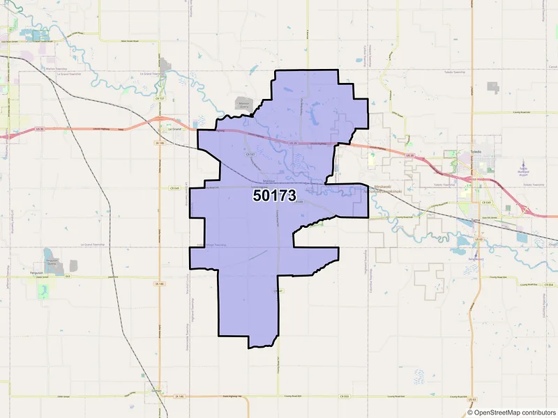 Map of ZIP Code 50173 — Montour, IA