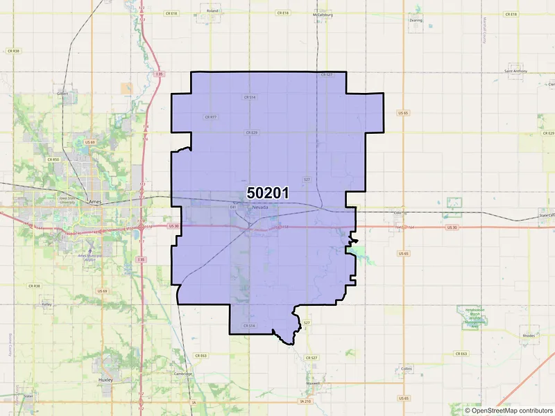 Map of ZIP Code 50201 — Nevada, IA