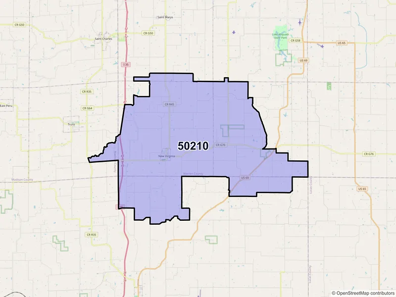 Map of ZIP Code 50210 — New Virginia, IA