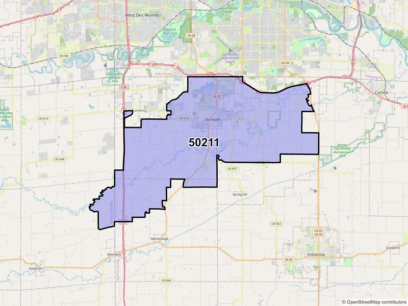 Map of ZIP Code 50211 — Norwalk, IA