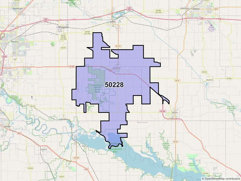 Map of ZIP Code 50228 — Prairie City, IA