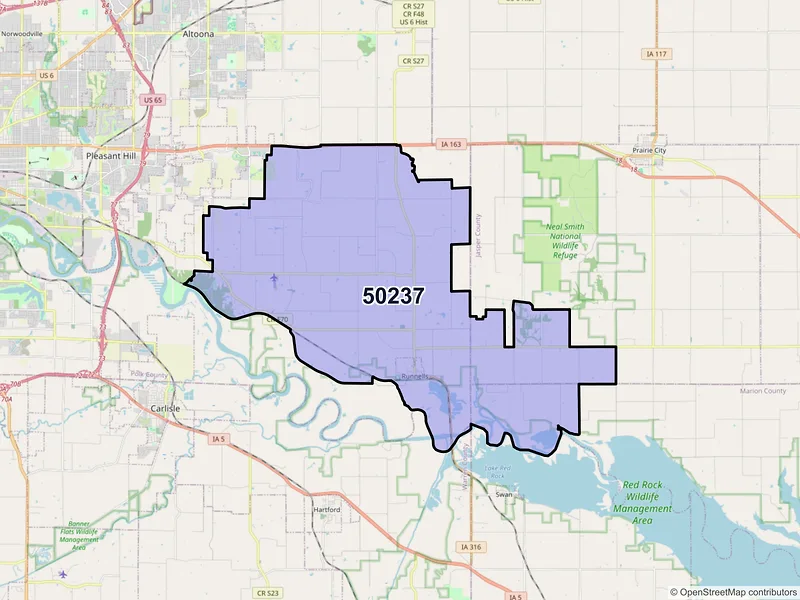 Map of ZIP Code 50237 — Runnells, IA