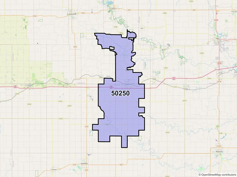 Map of ZIP Code 50250 — Stuart, IA