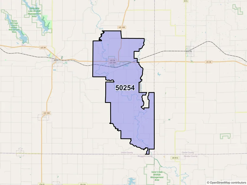 Map of ZIP Code 50254 — Thayer, IA