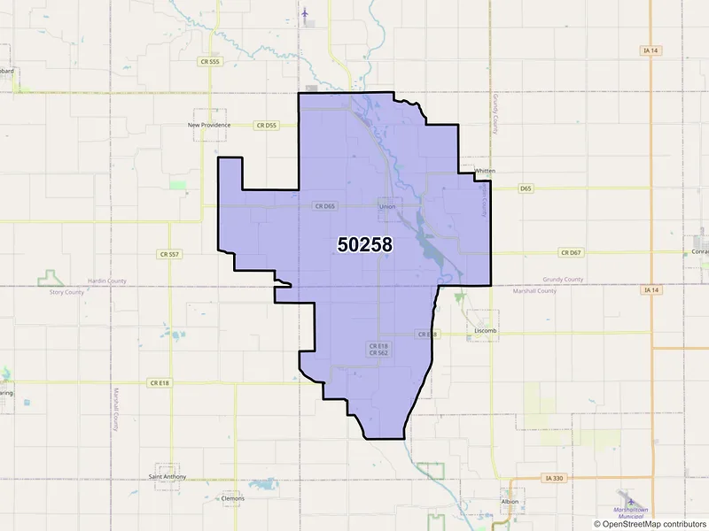 Map of Union, Iowa and ZIP codes
