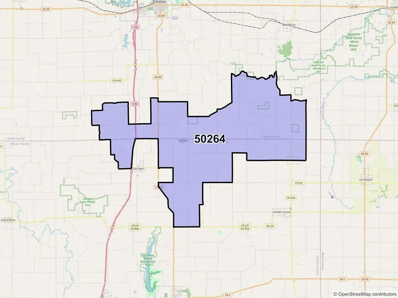 Map of ZIP Code 50264 — Weldon, IA