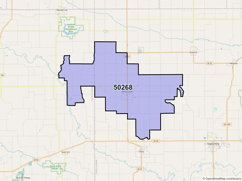 Map of ZIP Code 50268 — What Cheer, IA