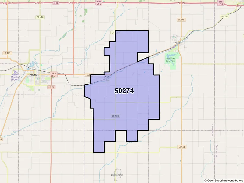 Map of Wiota, Iowa and ZIP codes