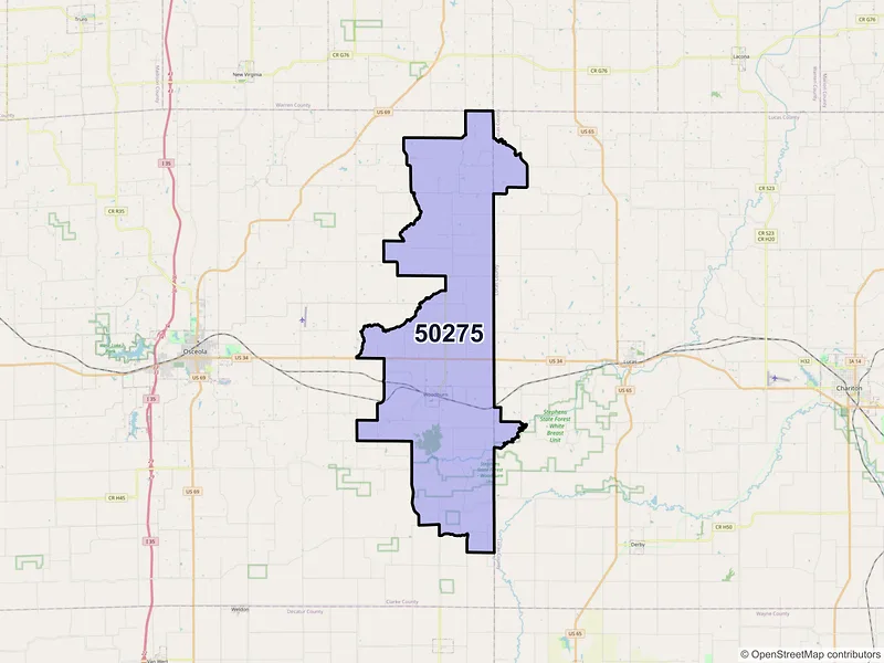 Map of Woodburn, Iowa and ZIP codes