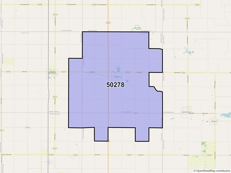 Map of ZIP Code 50278 — Zearing, IA