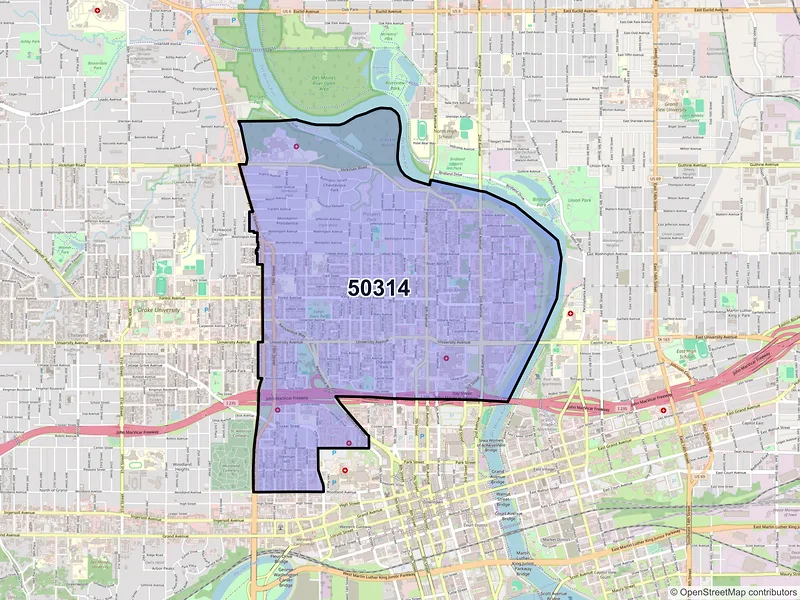 Map of ZIP Code 50314 — Des Moines, IA