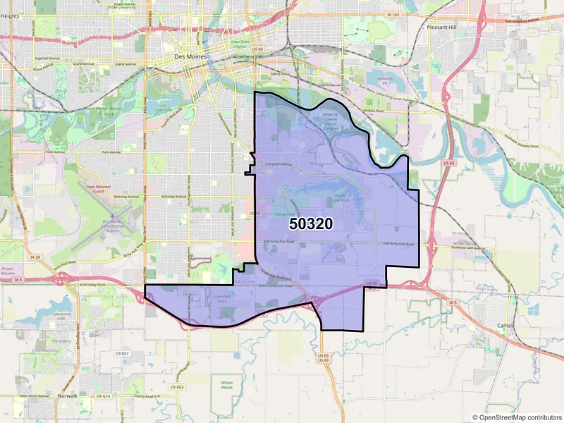 Map of ZIP Code 50320 — Des Moines, IA