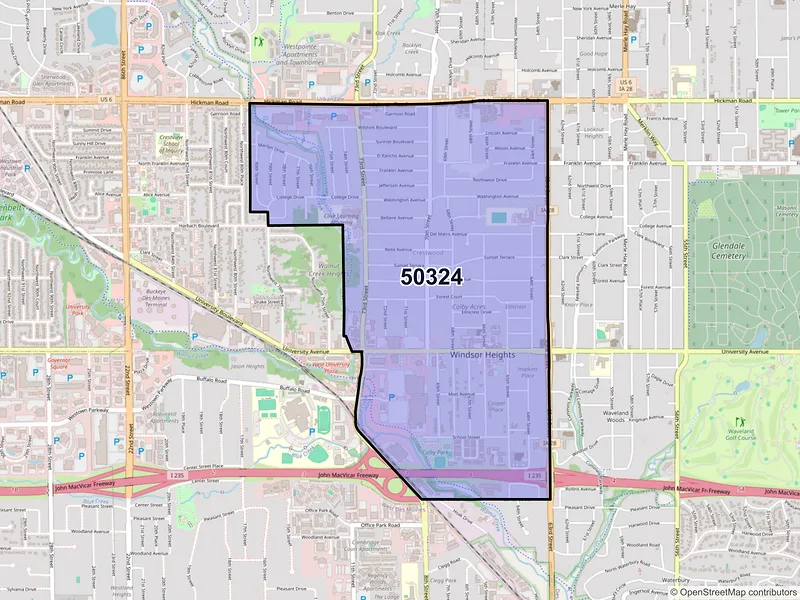 Map of ZIP Code 50324 — Windsor Heights, IA