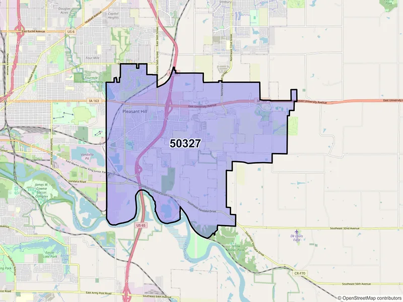 Map of ZIP Code 50327 — Pleasant Hill, IA