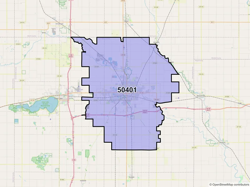 Map of ZIP Code 50401 — Mason City, IA