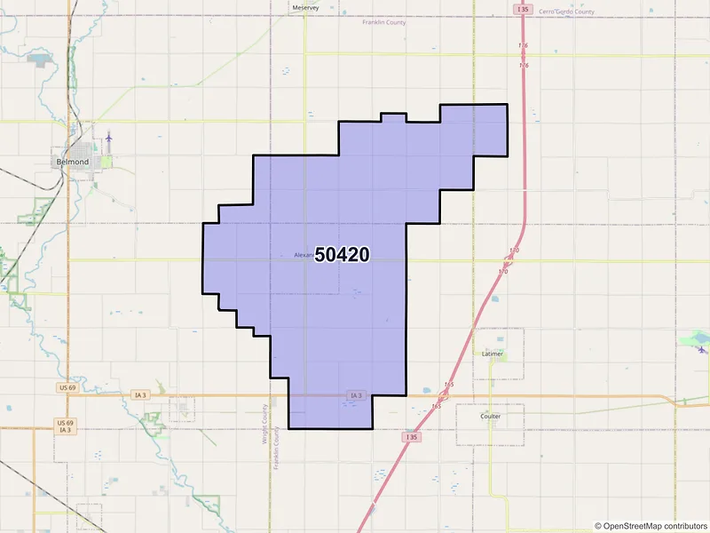 Map of Alexander, Iowa and ZIP codes