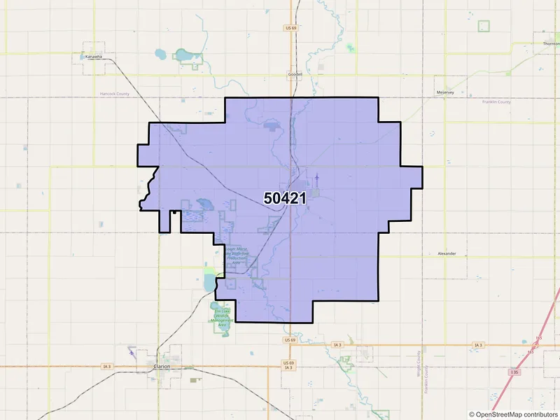 Map of ZIP Code 50421 — Belmond, IA