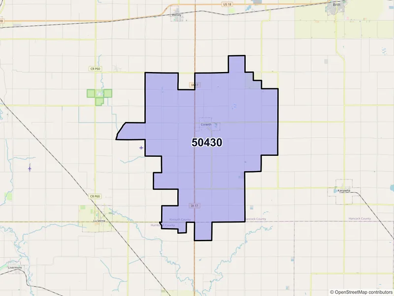 Map of ZIP Code 50430 — Corwith, IA