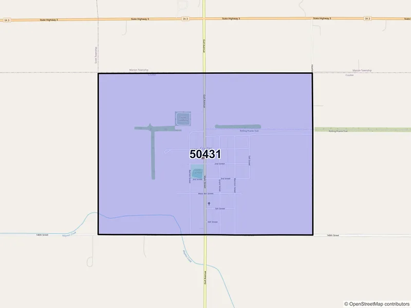 Map of Coulter, Iowa and ZIP codes
