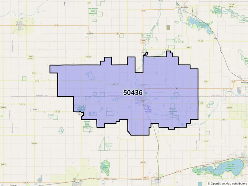 Map of ZIP Code 50436 — Forest City, IA