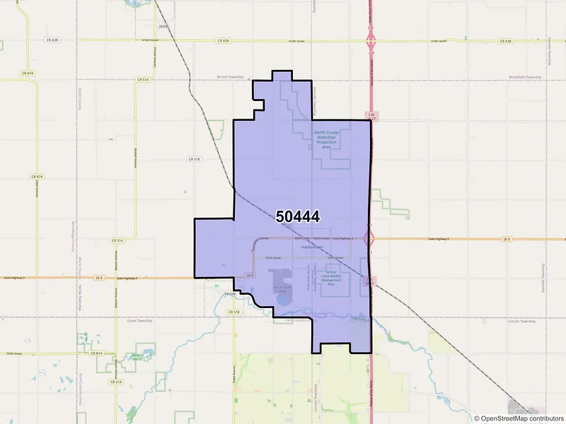 Map of ZIP Code 50444 — Hanlontown, IA