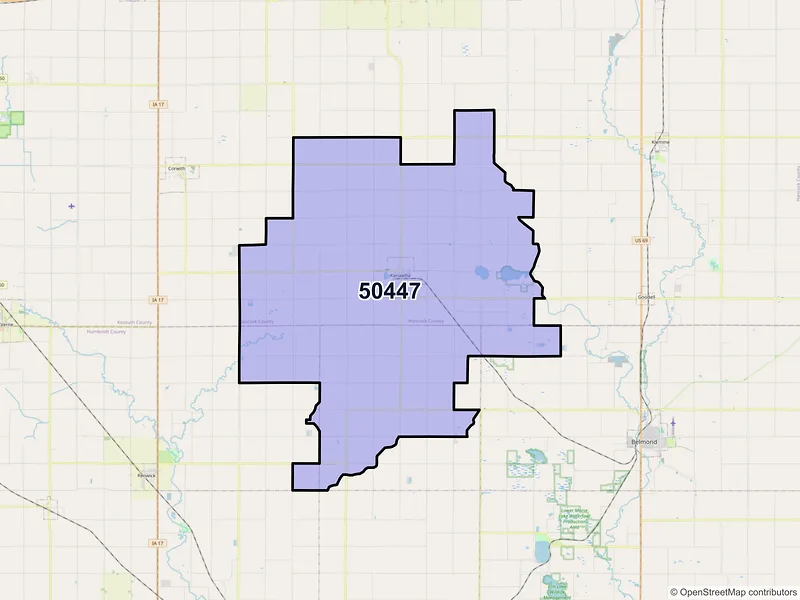 Map of ZIP Code 50447 — Kanawha, IA