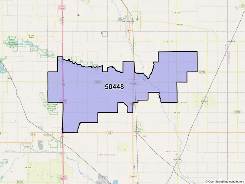 Map of ZIP Code 50448 — Kensett, IA
