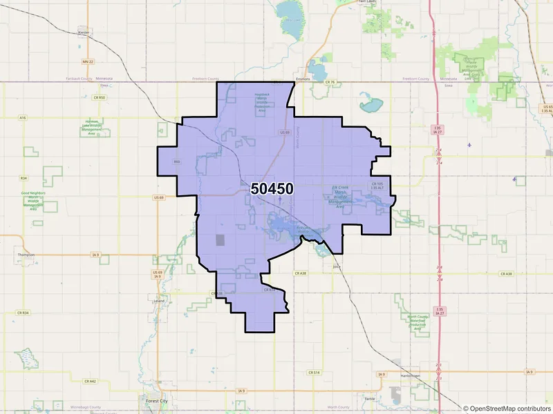 Map of ZIP Code 50450 — Lake Mills, IA