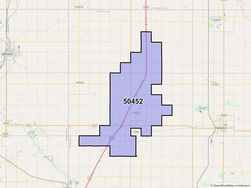 Map of ZIP Code 50452 — Latimer, IA