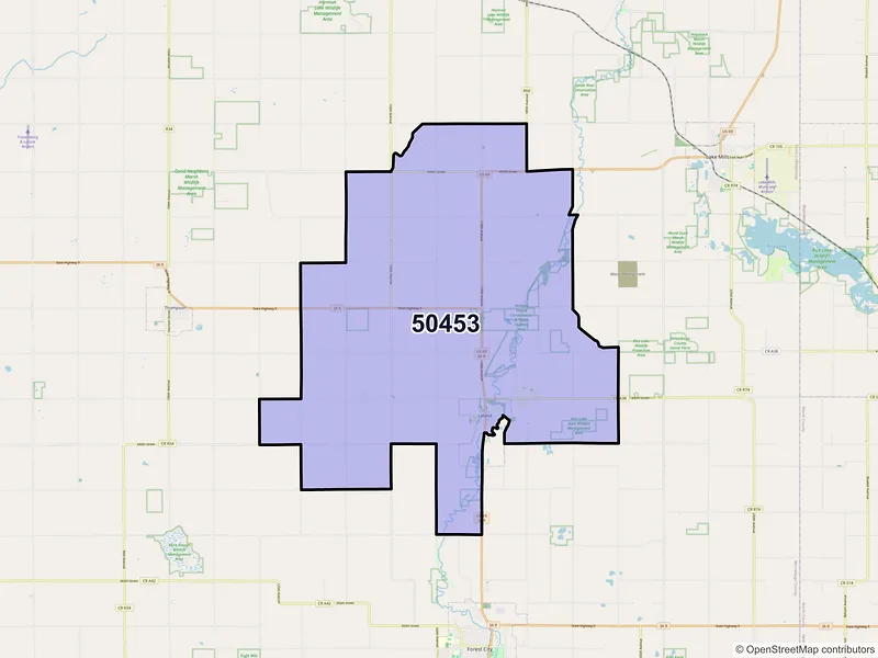 Map of Leland, Iowa and ZIP codes