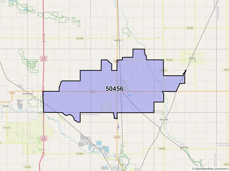 Map of ZIP Code 50456 — Manly, IA