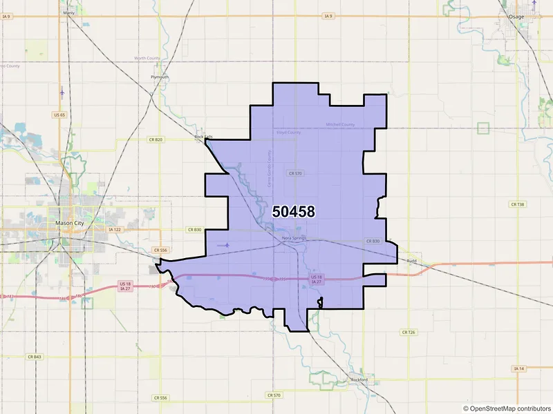 Map of Nora Springs, Iowa and ZIP codes