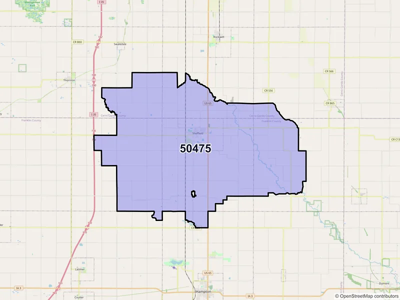 Map of ZIP Code 50475 — Sheffield, IA