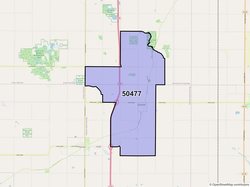 Map of ZIP Code 50477 — Swaledale, IA