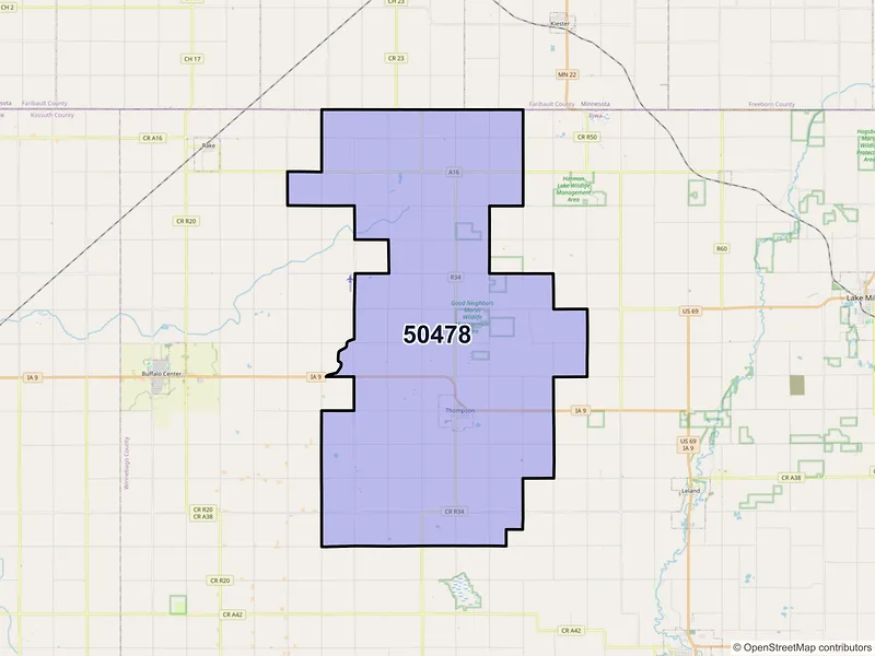 Map of ZIP Code 50478 — Thompson, IA