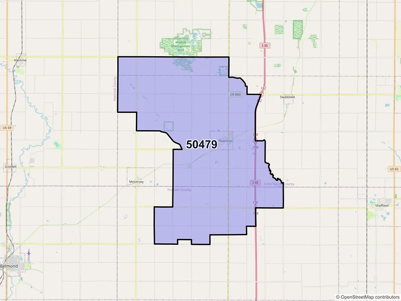 Map of Thornton, Iowa and ZIP codes